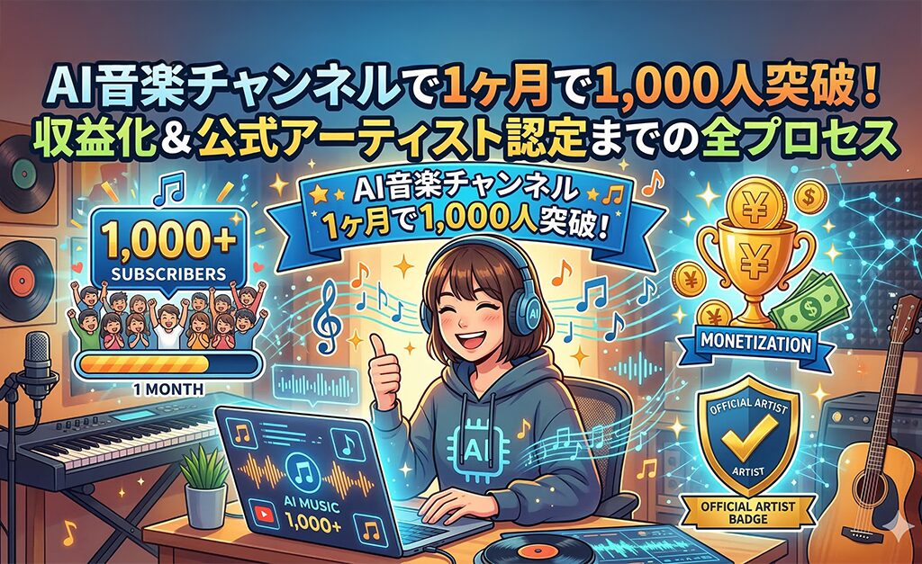 AI音楽チャンネルで1ヶ月で1,000人突破！収益化＆公式アーティスト認定までの全プロセス